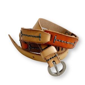 Vintage 90s brown and tan patchwork leather belt